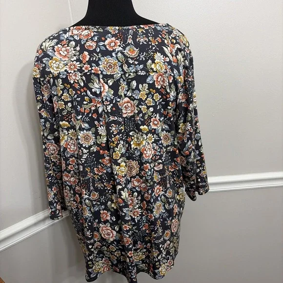 Philosophy Women's 3/4 Sleeve Floral Top Size 2X Blue Bloomcore Cottage Stretch - Picture 2 of 11